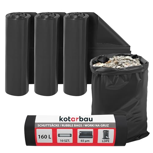 KOTARBAU® 3er Set Schwerlast Müllsäcke 160 L 65µm LDPE Bauschuttsäcke Abfallsäcke Extra Stark Große Müllsäcke Schwerlast Extra Stark 160 Liter Müllsäcke groß Schwerlastsack Säcke für Bauschutt Abfalls von KOTARBAU