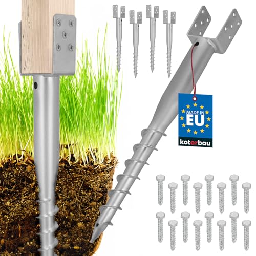 KOTARBAU® 4 STK. U Pfostenträger zum Einschrauben 90x710mm verzinkter Stahl Einschlaghülse Einschlagbodenhülse Pfostensockel U-Bolzen Erdanker Erdungsspieß Anker Holzpfosten Pavillon-Zäune Gartenzaun von KOTARBAU