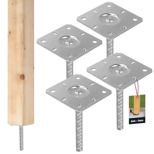 KOTARBAU® 4 St Pfostenträger 130x130mm Feuerverzinkt Stahl Betonanker für Pfosten Holzpfosten Pfostenschuh Pfostenanker Zaunpfosten Metall Bodenfuß für Vierkantholzpfosten Einbetonieren Pfostenträger von KOTARBAU