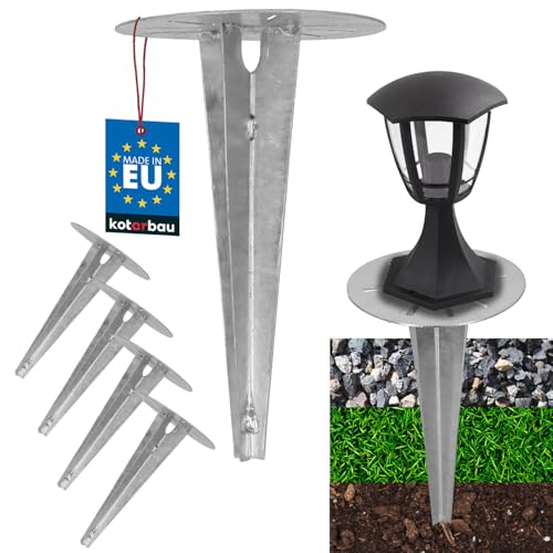 KOTARBAU® 4 Stk Erdspieß Einschlaghülse für Gartenbeleuchtung ⌀ 190mm verzinkt Stahl Erdungsspieß Bodenanker Erdanker Einschlagbare Bodenhalterung für Gartenlampen Einschlagbodenhülse Bodenhülse Anker von KOTARBAU