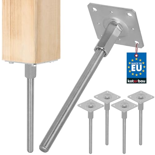 KOTARBAU® 4 Stk Pfostenträger Höhenverstellbar 110x330mm verzinkt Stahl Bodenanker Pfostenträger Pfostensockel Stabil Stützfuß Pfostenschuh Vertikal verstellbarer Stahlanker für Gartenlauben und Zäune von KOTARBAU