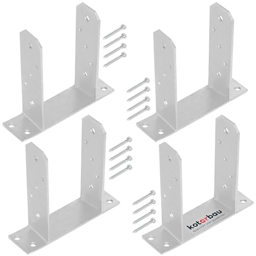 KOTARBAU® 4 Stk. Pfostenträger 120 mm TT Feuerverzinkt Stahl Pfostenträger zum Aufdübeln Betonanker für Pfosten Holzpfosten Pfostenschuh Pfostenanker Zaunpfosten Metall Bodenfuß für Vierkantholzpfoste von KOTARBAU