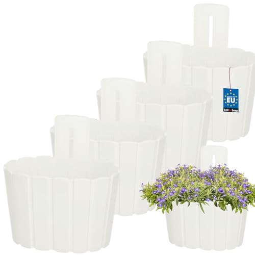 KOTARBAU® 4er Set Blumenkasten Balkon - Wandampel - Blumentopf - 20x14cm H: 13cm Weiß - Wandampel für Pflanzen - Wandblumentopf - Hängende Blumentöpfe - Hängetopf - Kunststoff von KOTARBAU