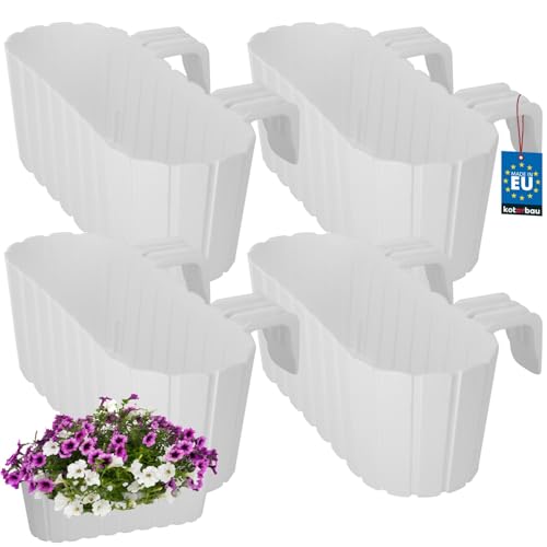 KOTARBAU® 4er Set Blumentopf 40 x 15 x 15 cm Weiß PVC Blumenkasten Balkongeländer für Balkon mit Halterung Pflanzkübel Außen Balkongeländer Hochbeet Balkon Blumentopf Balkonblumentopf Blumentöpfe von KOTARBAU