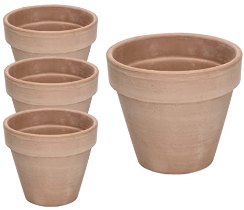 KOTARBAU® 4er Set Blumentopf aus Terrakotta Mokka ⌀ 13 cm Übertopf mit Rand für Innenräume und Gärten von KOTARBAU