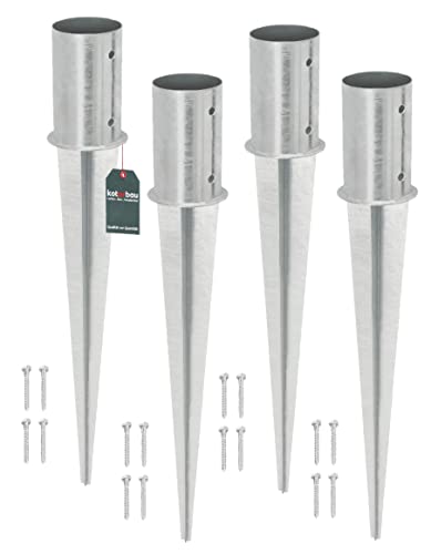 KOTARBAU® 4er Set Einschlagbodenhülse Ø 100mm Feuerverzinkt Rund Pfostenträger Einschlaghülse Bodenhülse Pfosten Anker Stahl Silber Bodenanker Länge 750 mm von KOTARBAU