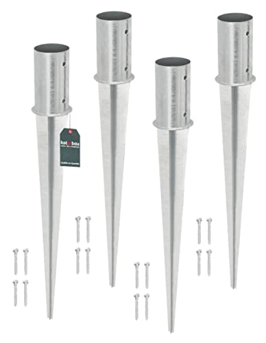 KOTARBAU® 4er Set Einschlagbodenhülse Ø 80mm Feuerverzinkt Rund Pfostenträger Einschlaghülse Bodenhülse Pfosten Anker Stahl Silber Bodenanker Länge 750 mm von KOTARBAU