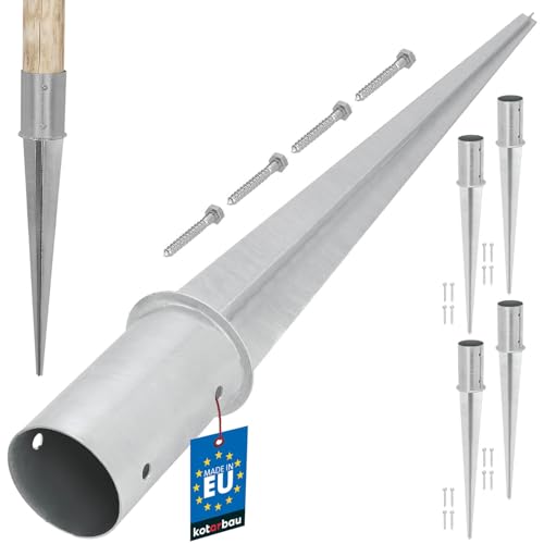KOTARBAU® 4er Set Einschlagbodenhülse Ø 80mm Feuerverzinkt Rund Pfostenträger Einschlaghülse Bodenhülse Pfosten Anker Stahl Silber Bodenanker Länge 750 mm von KOTARBAU