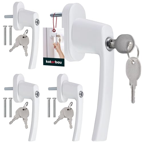 KOTARBAU® 4er Set Fenstergriff abschließbar Weiß Aluminium pulverbeschichtet Fenstergriff mit Schloss abschließbare Fenstergriffe Stift 35mm Fensterschloss Kindersicherung Fenstergriffe abschliessbar von KOTARBAU
