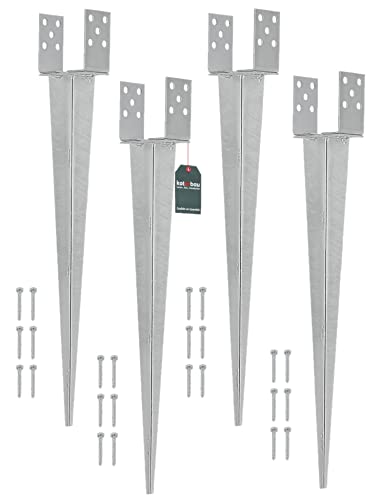 KOTARBAU® 4er Set Pfostenträger 0 – 120 mm Verstellbar Feuerverzinkt Einschlaghülse Pfostenträger Bodenhülse Einschlagbodenhülse Pfosten Anker Stahl Silber von KOTARBAU