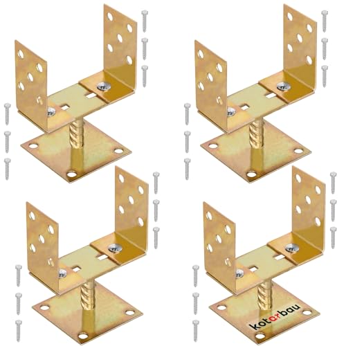 KOTARBAU® 4er Set U-Pfostenträger Aufschrauben 0-160 mm Pfostenträger für Holzpfosten Verzinkt Aufschrauben Stützenfuß Bodenanker Pfostenträger Höhenverstellbar Bodenanker Breitenverstellbar von KOTARBAU