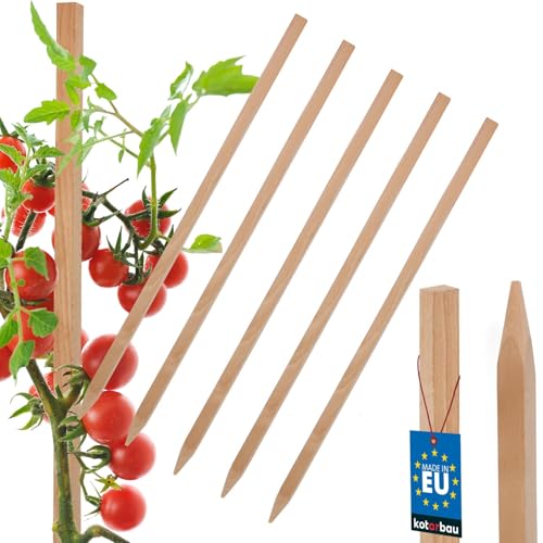 KOTARBAU® 5er Set Tomatenstäbe Pflanzstäbe 40 cm Zaunpfahl Holzpfosten Holzpflock angespitzt Pflanzenstütze Zaunpfosten Rankhilfe Holzpflanzenstäbe zur Stabilisierung Pflanzenstützen von KOTARBAU