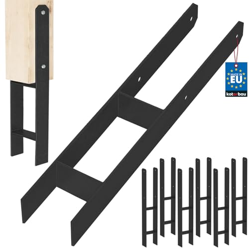 KOTARBAU® 6 Stk. H-Pfostenträger zum Einbetonieren 100mm/600mm aus verzinkter pulverbeschichteter Stahl Schwarz Pfostenanker Balkenschuhe Stützenfuß Pfostenschuh mit Betonanker Stahlträger Stahlanker von KOTARBAU