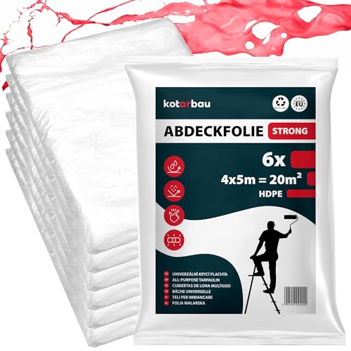 KOTARBAU® 6er Set Abdeckfolie Maler 4x5 m Transparente Plane Baufolie Transparent Staubschutzfolie Allzweck-Folie Malerplane Malerfolie Abdeckfolie für Renovierung und Umzug von KOTARBAU