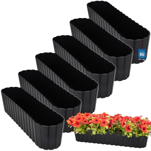 KOTARBAU® 6er Set Blumenkasten Balkon - Blumentopf - 60x14x13cm Anthrazit - Pflanzkübel - Pflanzkasten - Pflanzentopf - Kunststoff - Balkonkasten - Rustikal - Übertopf groß von KOTARBAU