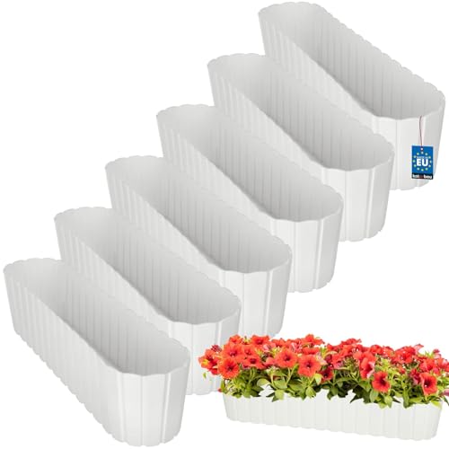 KOTARBAU® 6er Set Blumenkasten Balkon - Blumentopf - 60x14x13cm Weiß - Pflanzkübel - Pflanzkasten - Pflanzentopf - Kunststoff - Balkonkasten - Rustikal - Übertopf groß von KOTARBAU