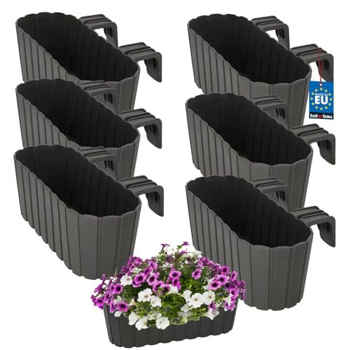 KOTARBAU® 6er Set Blumentopf 40 x 15 x 15 cm Grau PVC Blumenkasten Balkongeländer für Balkon mit Halterung Pflanzkübel Außen Balkongeländer Hochbeet Balkon Blumentopf Balkonblumentopf Blumentöpfe von KOTARBAU