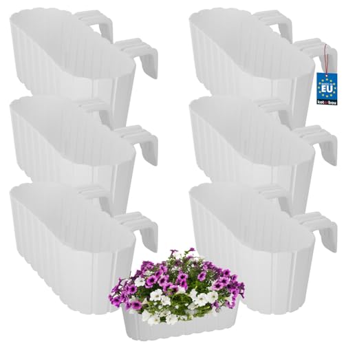 KOTARBAU® 6er Set Blumentopf 40 x 15 x 15 cm Weiß PVC Blumenkasten Balkongeländer für Balkon mit Halterung Pflanzkübel Außen Balkongeländer Hochbeet Balkon Blumentopf Balkonblumentopf Blumentöpfe von KOTARBAU