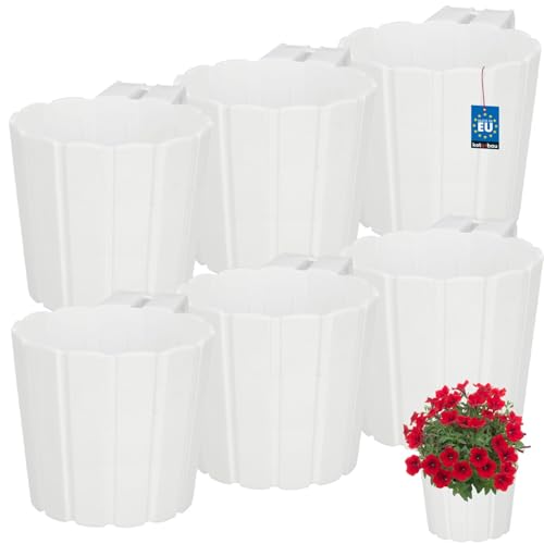 KOTARBAU® 6er Set Blumentopf Hängend - Pflanzkübel - ⌀ 15 cm H: 13 cm Weiß - Übertopf Kunststoff - Pflanzkübel Groß Außen - Blumenkasten Balkongeländer - Hängetopf für Balkon von KOTARBAU