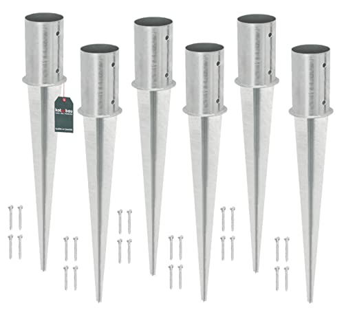 KOTARBAU® 6er Set Einschlagbodenhülse Ø 100mm Feuerverzinkt Rund Pfostenträger Einschlaghülse Bodenhülse Pfosten Anker Stahl Silber Bodenanker Länge 750 mm von KOTARBAU