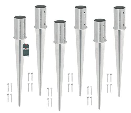 KOTARBAU® 6er Set Einschlagbodenhülse Ø 80mm Feuerverzinkt Rund Pfostenträger Einschlaghülse Bodenhülse Pfosten Anker Stahl Silber Bodenanker Länge 750 mm von KOTARBAU