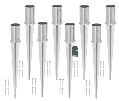 KOTARBAU® 8er Set Einschlagbodenhülse Ø 80mm Feuerverzinkt Rund Pfostenträger Einschlaghülse Bodenhülse Pfosten Anker Stahl Silber Bodenanker Länge 750 mm von KOTARBAU