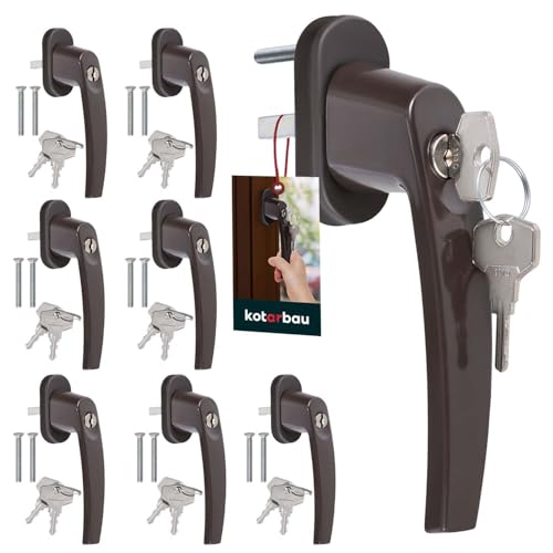 KOTARBAU® 8er Set Fenstergriff abschließbar Braun Aluminium pulverbeschichtet Fenstergriff mit Schloss abschließbare Fenstergriffe Stift 35mm Fensterschloss Kindersicherung Fenstergriffe abschliessbar von KOTARBAU