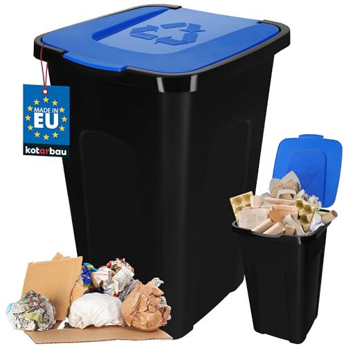 KOTARBAU® Abfalleimer 50l Mülltrennung Deckel in Blau Polyethylen Mülltonne 50l Abfalltonne mit Deckel Eimer 50l mit Deckel Mülltonne groß Eimer 50 Liter von KOTARBAU