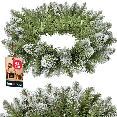 KOTARBAU® Adventskranz ⌀ 40 cm Weihnachtskranz Haustür Grün Tannenkranz mit Schnee Kunststoff Weihnachtstürkranz Türkranz Weihnachten Außen Adventsgesteck Christmas Decorations von KOTARBAU