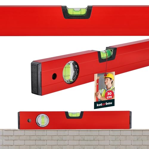 KOTARBAU® Aluminium Wasserwaage 30 cm Rot Wasserwaagen mit zwei Libellen zur horizontalen oder vertikalen Ausrichtung Markierungshilfe hohe Messgenauigkeit von KOTARBAU