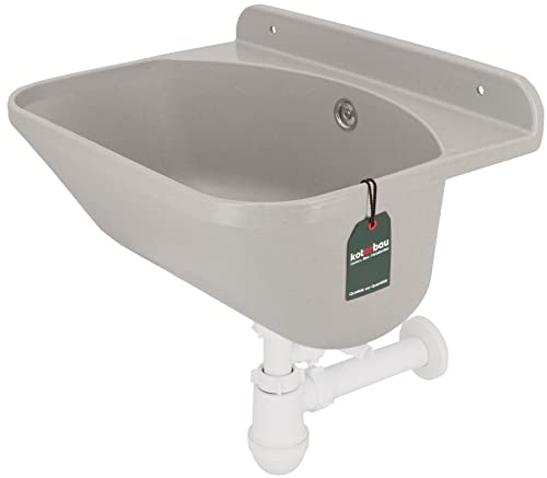 KOTARBAU® Ausgussbecken aus Polystyrol 46 x 36 x 20 cm Spülbecken Grau Siphon Waschbecken Spülbecken Klein mit Stöpsel Montageset Ablaufgarnitur und Schrauben Waschküche Möbel von KOTARBAU