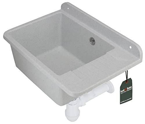 KOTARBAU® Ausgussbecken aus Polystyrol 50,5 x 34,5 x 18,5 cm Spülbecken Grau Siphon Waschbecken Spülbecken Klein mit Stöpsel Montageset Ablaufgarnitur und Schrauben Waschküche Möbel von KOTARBAU