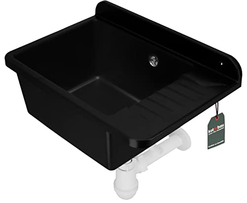 KOTARBAU® Ausgussbecken aus Polystyrol 50,5 x 34,5 x 18,5 cm Spüle Schwarz Siphon Waschbecken Spülbecken Klein mit Stöpsel Montageset Ablaufgarnitur und Schrauben Waschküche Möbel von KOTARBAU