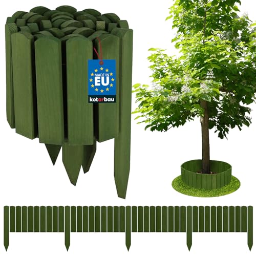 KOTARBAU® Beeteinfassung Holz Gartenzaun Rollzaun 200 x 20 cm Grün Beetumrandung Holzzaun Rollboarder Palisadenkante Holzzaun Rasenkanten Deko Gartenzaun Steckzaun Flexibler Rollborder Rasenkante von KOTARBAU