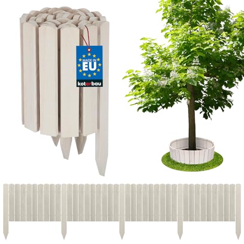 KOTARBAU® Beeteinfassung Holz Gartenzaun Rollzaun 200 x 30 cm Weiß Beetumrandung Holzzaun Rollboarder Palisadenkante Holzzaun Rasenkanten Deko Gartenzaun Steckzaun Flexibler Rollborder Rasenkante von KOTARBAU