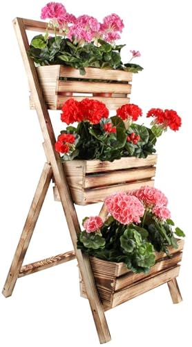 KOTARBAU® Blumenetagere Blumentreppe 3 Etagen für Pflanzen Blumenregal innen & außen Holz 46x58x105 cm Gegerbt von KOTARBAU