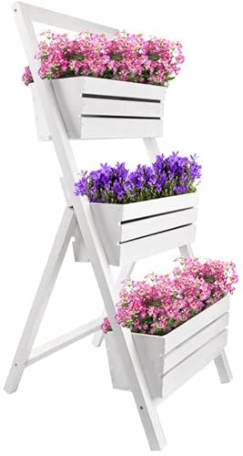 KOTARBAU® Blumenetagere Blumentreppe 3 Etagen für Pflanzen Blumenregal innen & außen Holz 46x58x105 cm Weiß von KOTARBAU