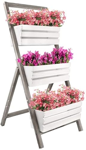 KOTARBAU® Blumenetagere Blumentreppe mit Einsatz 3 Etagen für Pflanzen Blumenregal innen & außen Holz 46x58x105 cm Blumentopf Weiß - Grau von KOTARBAU