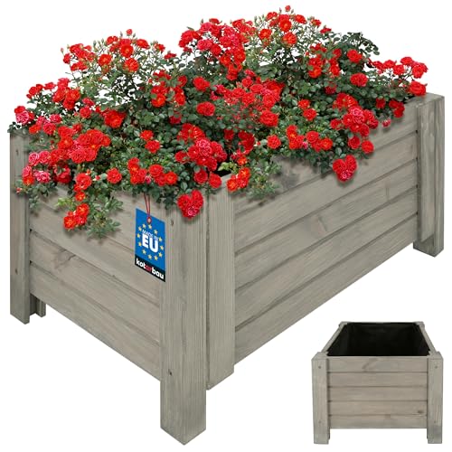 KOTARBAU® Blumenkasten Holz für draußen Pflanzkasten lang 60cm Breite 39cm Anthrazit Pflanzkübel Holz Outdoor Blumenkiste für Terrasse & Balkon Blumenkasten Holzoptik Kräuterkiste von KOTARBAU