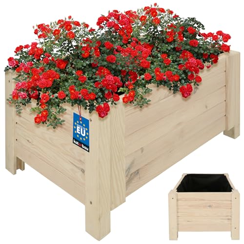 KOTARBAU® Blumenkasten Holz für draußen Pflanzkasten lang 60cm Breite 39cm Weiß Pflanzkübel Holz Outdoor Blumenkiste für Terrasse & Balkon Blumenkasten Holzoptik Kräuterkiste von KOTARBAU