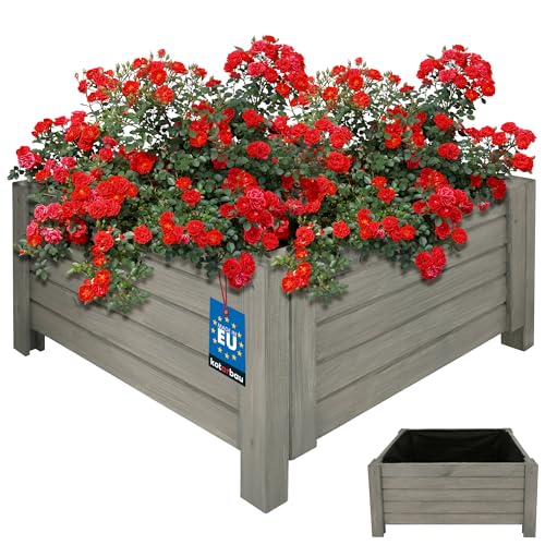 KOTARBAU® Blumenkasten Holz für draußen Pflanzkasten lang 60cm Breite 60cm Anthrazit Pflanzkübel Holz Outdoor Blumenkiste für Terrasse & Balkon Blumenkasten Holzoptik Kräuterkiste von KOTARBAU