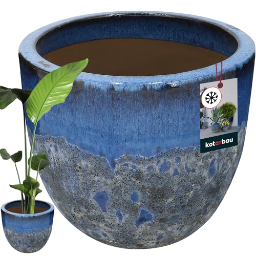 KOTARBAU® Blumenkübel Höhe 31 cm ⌀ 37 cm Blumentopf Dunkelblau Keramik Pflanzkübel frostsicher Übertöpfe für draußen Flower Pot Outdoor & Indoor Pflanzkübel innen außen von KOTARBAU
