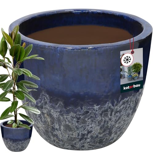 KOTARBAU® Blumenkübel Höhe 41 cm ⌀ 46 cm Blumentopf Dunkelblau Keramik Pflanzkübel frostsicher Übertöpfe für draußen Flower Pot Outdoor & Indoor Pflanzkübel innen außen von KOTARBAU