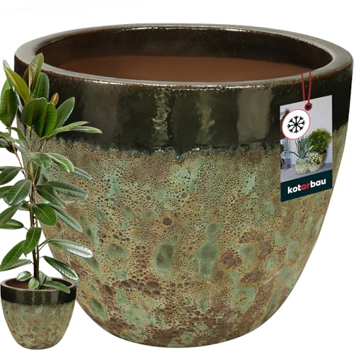 KOTARBAU® Blumenkübel Höhe 41 cm ⌀ 46 cm Blumentopf Grün Keramik Pflanzkübel frostsicher Übertöpfe für draußen Flower Pot Outdoor & Indoor Pflanzkübel innen außen von KOTARBAU
