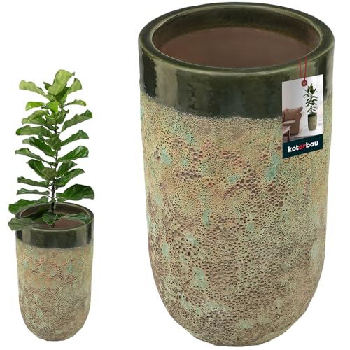 KOTARBAU® Blumenkübel Höhe 44 cm ⌀ 26 cm Blumentopf Grün Keramik Pflanzkübel frostsicher Übertöpfe für draußen Flower Pot Outdoor & Indoor Pflanzkübel innen außen von KOTARBAU