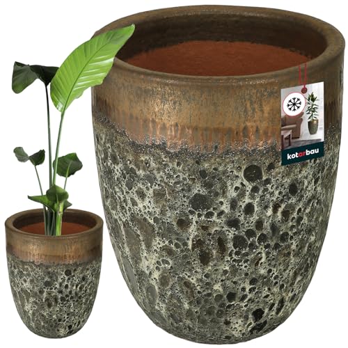 KOTARBAU® Blumenkübel Höhe 46 cm ⌀ 37 cm Blumentopf Gold Keramik Pflanzkübel frostsicher Übertöpfe für draußen Flower Pot Outdoor & Indoor Pflanzkübel innen außen von KOTARBAU