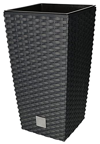 KOTARBAU® Blumentopf 170x170x324mm Rattandesign Quadratisch mit Innentopf Anthrazit von KOTARBAU