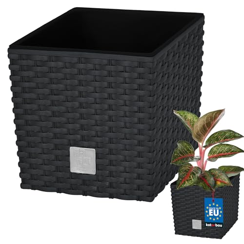 KOTARBAU® Blumentöpfe 6,8 L Höhe: 20 cm Anthrazit Pflanzentopf aus Kunststoff Übertopf mit Innentopf Blumentopf Set wie Rattan Pflanzentopf Innen Außen von KOTARBAU