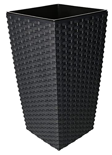 KOTARBAU® Blumentopf 200x200x376mm Rattandesign Quadratisch mit Innentopf Anthrazit von KOTARBAU