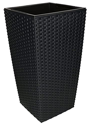 KOTARBAU® Blumentopf 240x240x449mm Rattandesign Quadratisch mit Innentopf Anthrazit von KOTARBAU